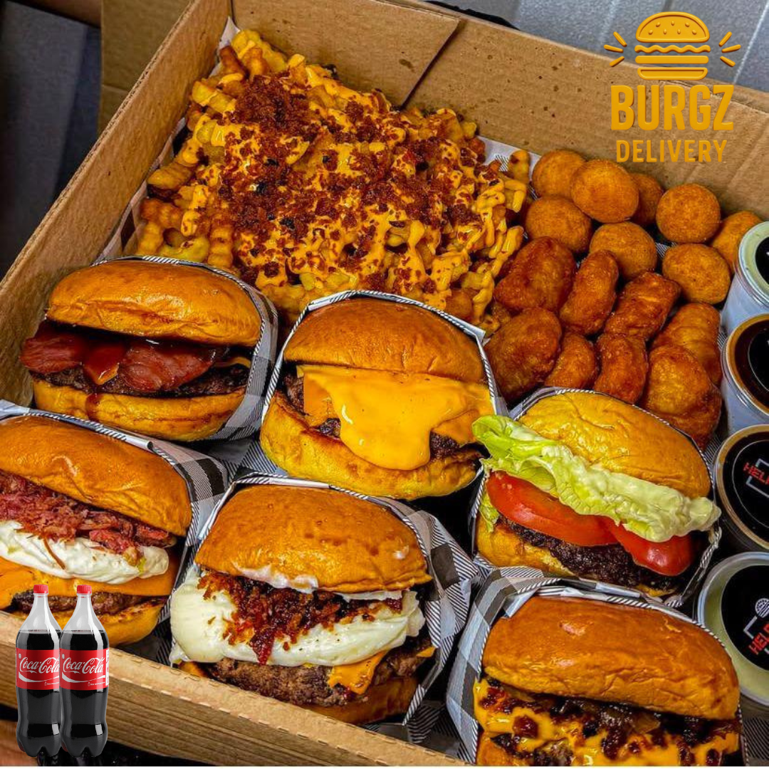 RODIZIO EM CASA - 6x Hamburgueres + 500g de Fritas + 500g Nuggets + 2x Coca-Cola 2 Litros + 4 Molhos Especiais